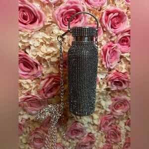 Black multi color rhinestone water bottle
